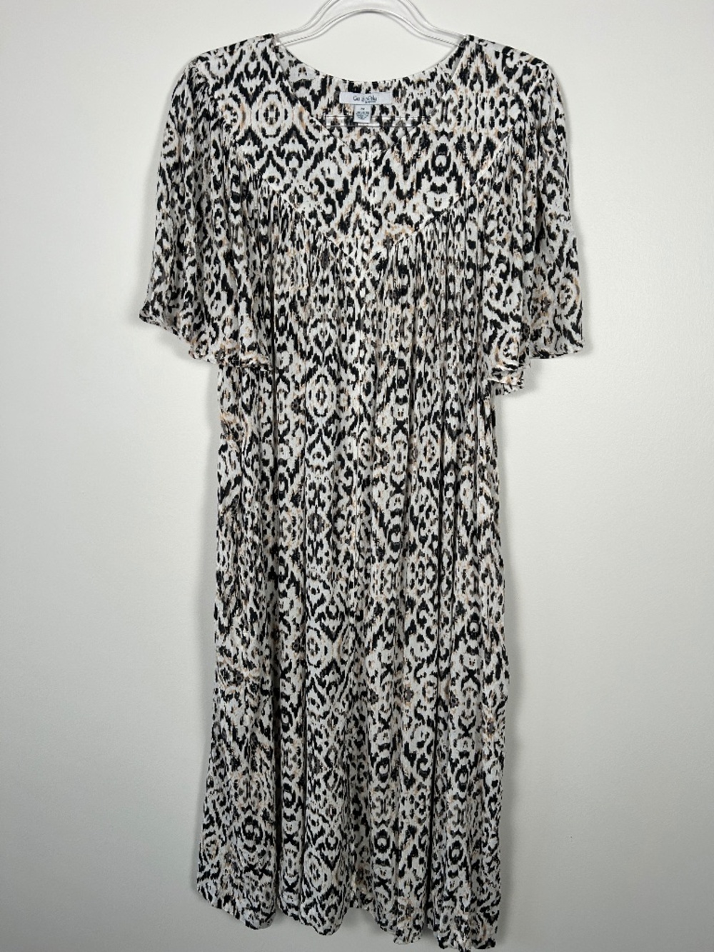 Go Softly Patio Housedress size M leopard white brown midi front zip lounge NEW